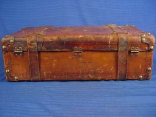   ANTIQUE THICK LEATHER TRAIN SUITCASE STEAMER TRAVEL TRUNK CASE LUGGAGE