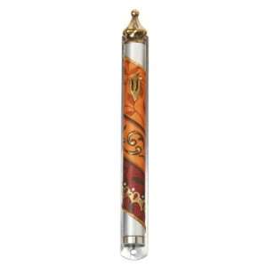   Mezuzah with Leaves, Shin and Geometric Pattern 