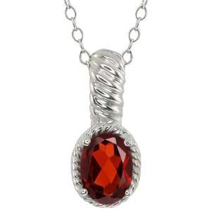  1.40 Ct Oval Red Garnet Sterling Silver Pendant Jewelry