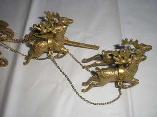 Brass Sleigh With 4 Brass Reindeer Christmas Decoration  