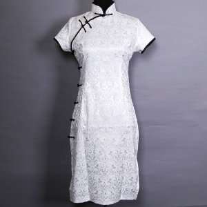  Chinese Floral Mini Dress Cheongsam White Available Sizes 