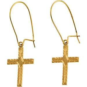  Cross Earrings   14K Yellow Gold   13 X 10 X 1 GEMaffair 