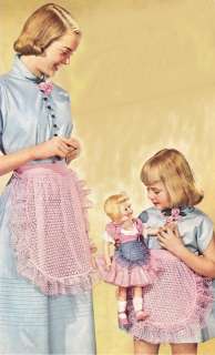 Vintage Crochet Mom Child Doll Tea APRON Pattern 3 Size  