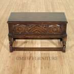 Antique English Small Solid Oak Carved Trunk Storage Chest c1949 p55 