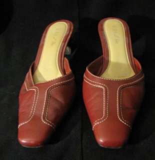 Unisa Red Leather 9.5 Mules Heels Slides Shoes Open Back CUTE  