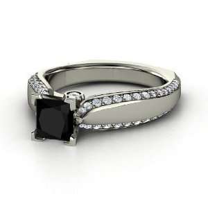  Aurora Ring, Princess Black Onyx 14K White Gold Ring with 