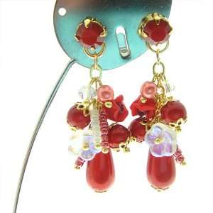    Bohemian Style Clay Flower Crystal Drop Earrings (Red) Jewelry