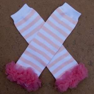   Toddler Tutu Chiffon Ruffle Leg Warmers   Light Pink & White Stripe