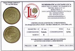 20 Centesimi Raro 1895 Roma Q.Fdc UMBERTO I° #PF 7806  