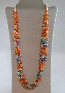 APPROX. 30 CARNELIAN WITH TURQUOISE & MULTI STONE 3 STRAND NECKLACE 