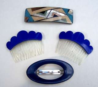 Lot 4 funky retro vintage blue hair comb barrette GOODY  