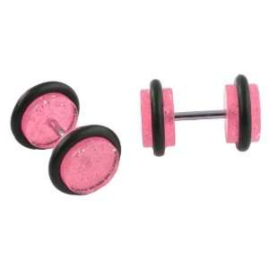   Pink Acrylic Glitter Fake Plugs   Get the look of a 0g Plug Jewelry