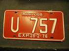 1976 MANITOBA U DRIVE CAR RENTAL LICENSE PLATE EXPIRED U 757