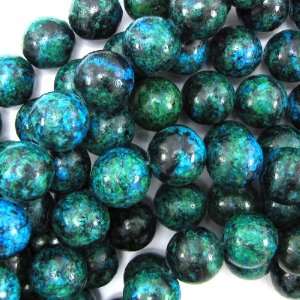    14mm blue green azurite round beads 16 strand