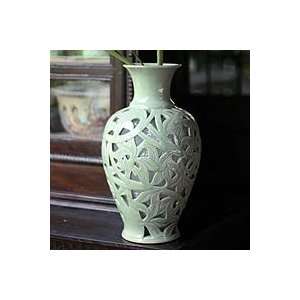  NOVICA Celadon ceramic vase, Rainforest
