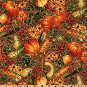   Cornucopia Pumpkin Crimson Fabric By The Yard Arts, Crafts & Sewing