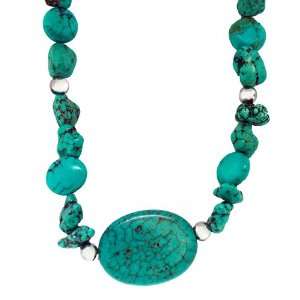    Sterling Silver Beads with Turquoise Nugget Necklace, 16 Jewelry