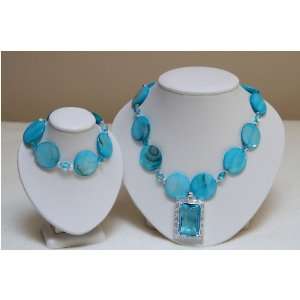  Turquoise Dyed Shell Beads with Czech Beads and Pendant 