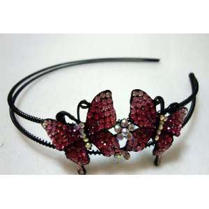  Bright Pink Crystal Butterfly Headband 