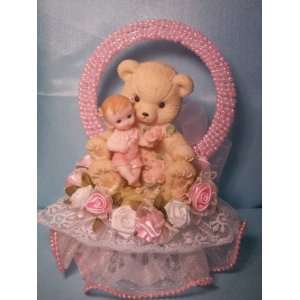  Baby Girl with a Bear Baby Shower Birthday Cake Top 