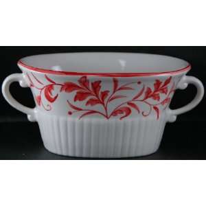   Red Leaf Pattern Oval Planter Bowl Handles Dish NEW 