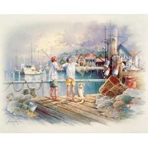  Two Boys Fishing on Dock   Poster by Andres Orpinas (5x4 