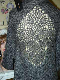 BCBG $140 *GORGEOUS DETAIL Nubby TWEEDY COZY Warm CHARCOAL Knit 