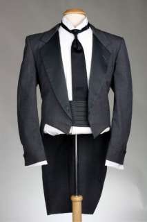   Couture Gray Wool Notch Lapel Tuxedo 2 Pc Suit 42 R Long Tails  