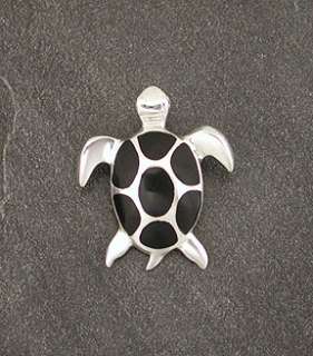 Sterling Silver Onyx Inlay Turtle Pendant Inlaid   