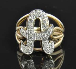   Vintage Two Tone 14K Gold Diamond Pave Letter Inital A Name Ring 6.75