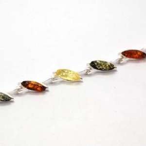  925 Silver Tri Colour Amber Leaf Bracelet By TOC Jewelry
