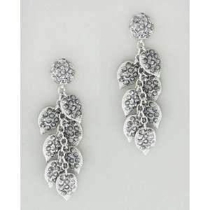 Silver Tone Leaf Chandelier Earrings with Diamond Like Accent Inlay