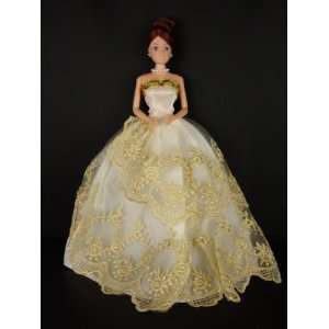  White Ball Gown with Amazing Gold Lace Made to Fit the 