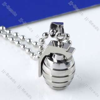 1pc Mens Stainless Steel Grenade Bail Pendant Ball Chain Necklace Punk 