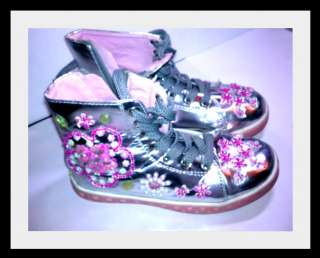 Girls Silver High Top Shoes Size 2 LAURA ASHLEY Worn Once  