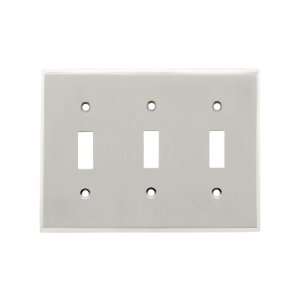   Brass Triple Toggle Switch Plate in Satin Nickel.