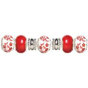  Trinkettes Glass & Metal Beads 7/Pkg Red Flowers
