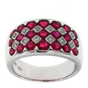   round cut Diamond and Ruby cocktail, right hand ring in 14k white gold