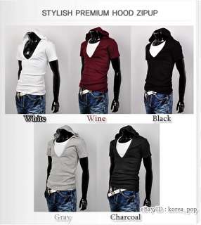 Korea_pop mens slim fit hoodie casual shirts short sleeve hoody Tank 