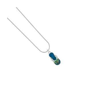  Tropical Blue Flip Flop with Palm Tree Snake Chain Charm 
