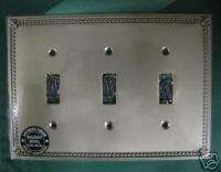 TRIPLE TOGGLE IMPERIAL BEAD BRUSHED NICKEL SWITCHPLATE  
