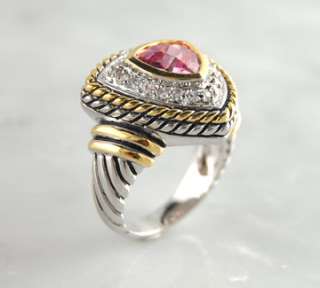 Pink Triangle CZ Brass Ring Rhodium Finish Silver Gold Tone Designer 
