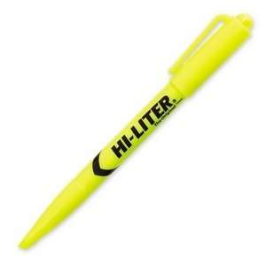 Pen Style Highlighter, Chisel Point, Fluorescent Yellow Ink, Sold as 1 