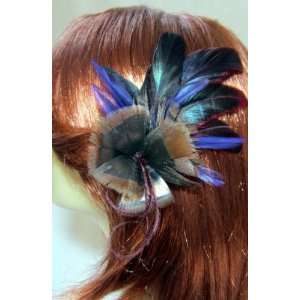  NEW Burgundy Purple and Brown Hair Feather Flower Clip 