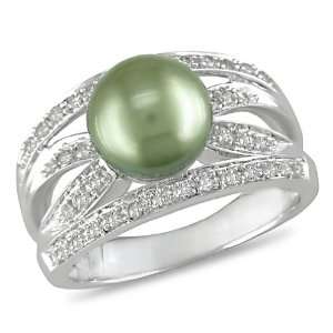  1/3ct Diamond and 8 9mm Pistachio Tahitian Pearl Ring in 