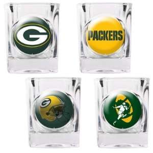 NFL Green Bay Packers 4pc Square Shot Glass Set   Individual Logos