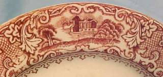 Lovely Antique CASTLES & CHALETS RED TRANSFERWARE PLATE  