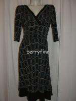 BFS04~TRACY LYNN Brown Blue Green V neck/Back Cinched Waist Dress Size 