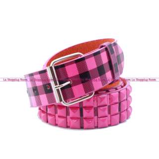 Color Pyramid Metal Studded Faux Leather Checker Belt  