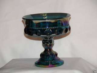 IRIDESCENT BLUE CARNIVAL GLASS COMPOTE KINGS CROWN WOW  